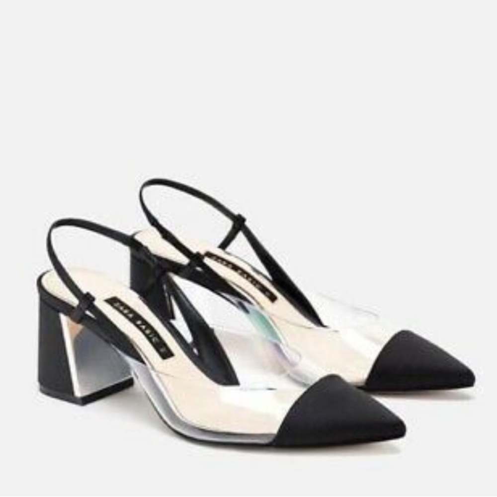Zara Vinyl black and clear slingback heels